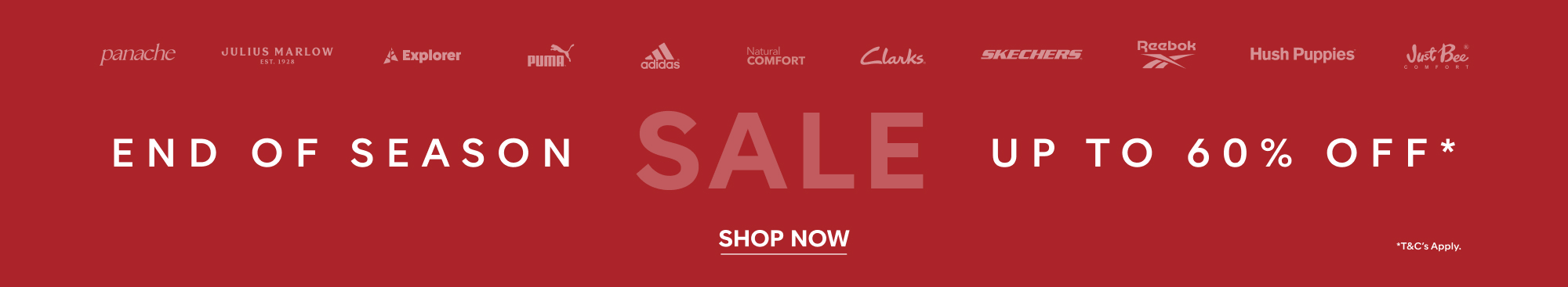 End of season sale up to 60% off shop now
