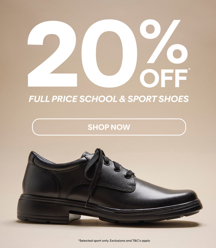 20% off full price school and sport shoes shop now